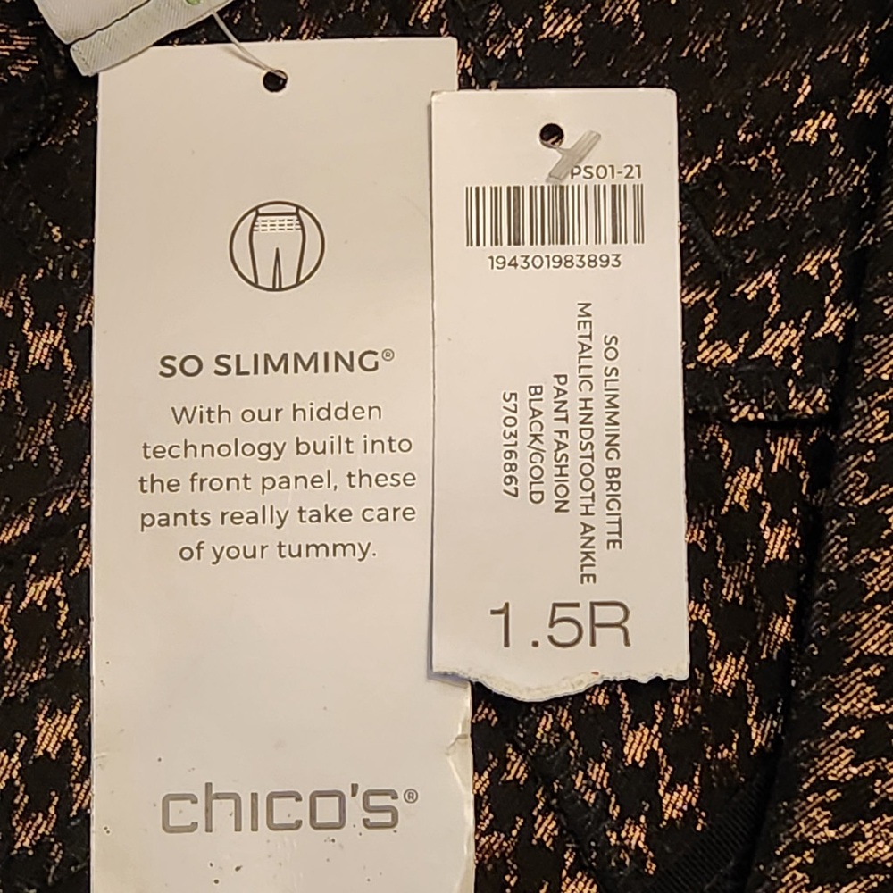 NWT Chico's So Slimming Brigitte Metallic Houndstooth Ankle Pants Tummy Control - Picture 5 of 7